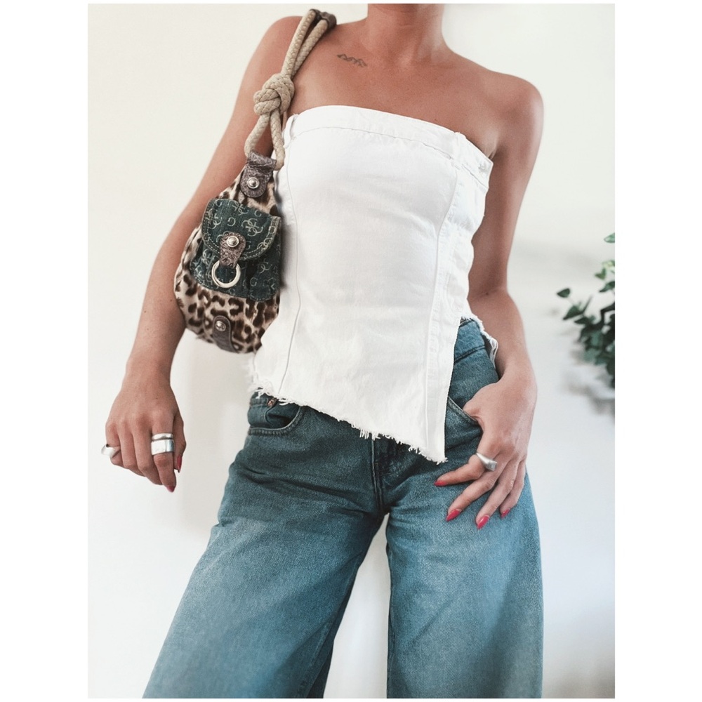 Zara | White Denim Asymmetrical Corset Top
